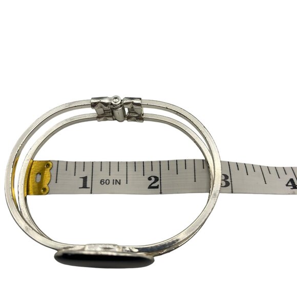 Apache Tears Stone Silver Bangle Cuff Bracelet - Picture 9 of 9